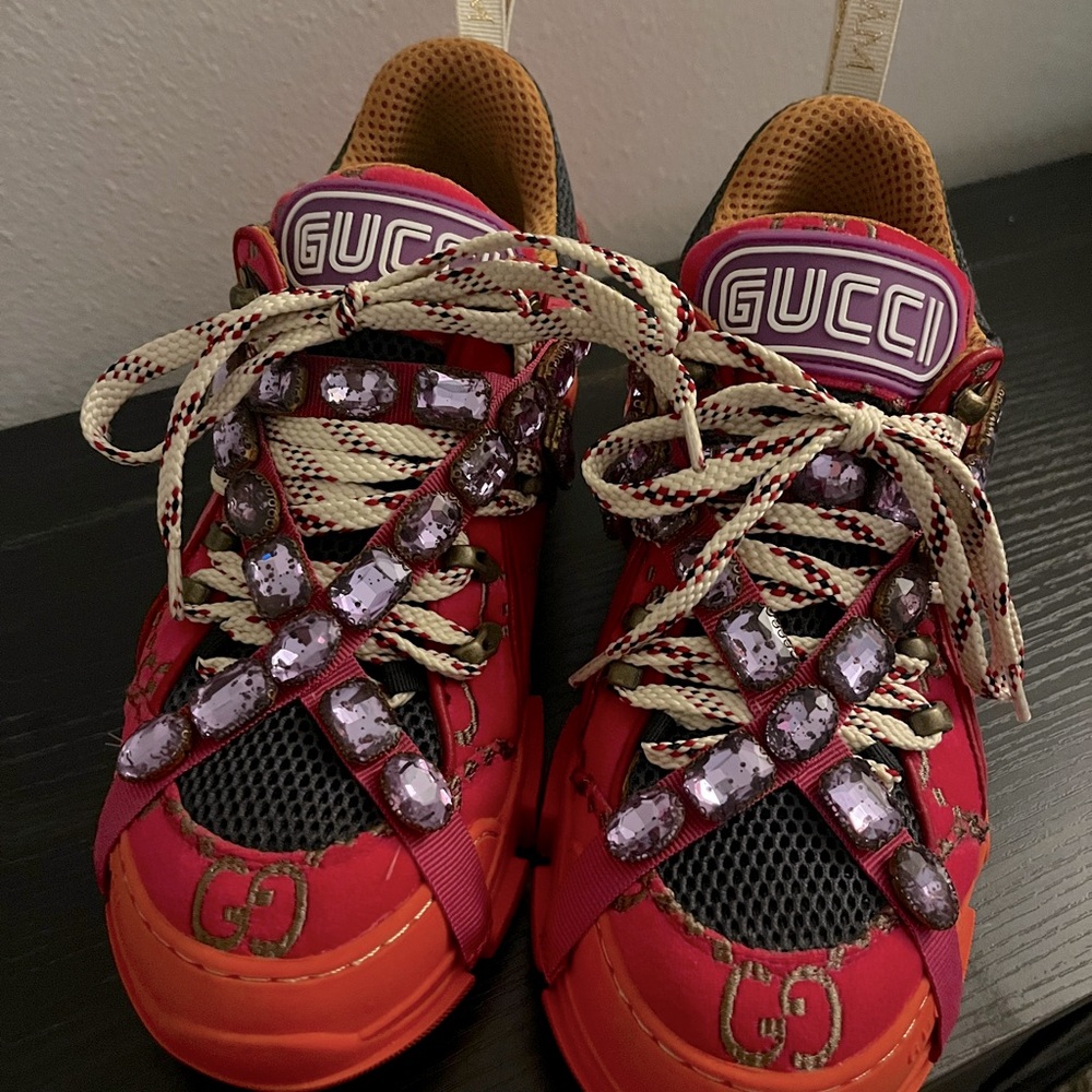 GG fuchsia, orange and red sneakers